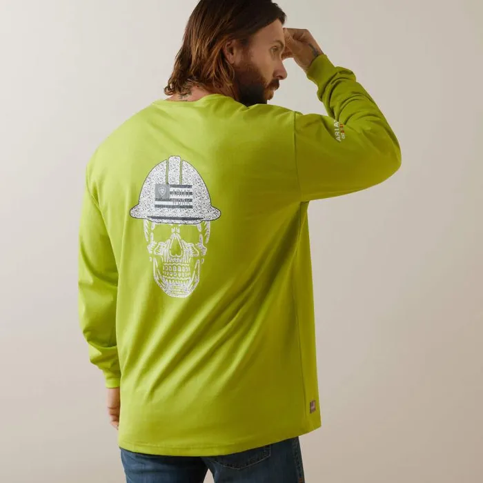 Men TShirts and Polos Ariat FR Roughneck Skull Logo TShirt Bright Lime