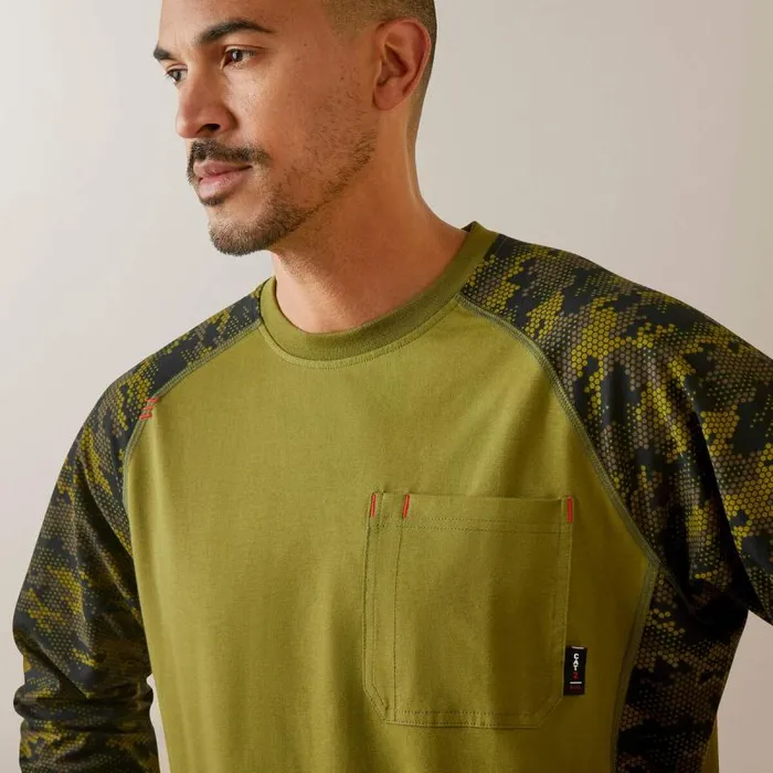 Men TShirts and Polos Ariat FR Stretch Camo Baseball TShirt Avocado Camo Men TShirts and Polos Ariat FR Stretch Camo Baseball TShirt Avocado Camo