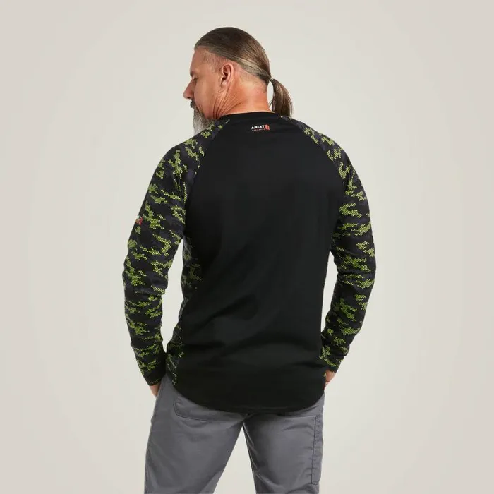 Men TShirts and Polos Ariat FR Stretch Camo Baseball TShirt Blacklime Camo Men TShirts and Polos Ariat FR Stretch Camo Baseball TShirt Blacklime Camo