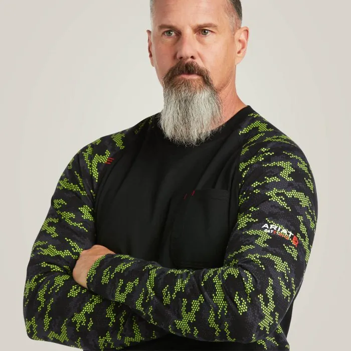 Men TShirts and Polos Ariat FR Stretch Camo Baseball TShirt Blacklime Camo Men TShirts and Polos Ariat FR Stretch Camo Baseball TShirt Blacklime Camo