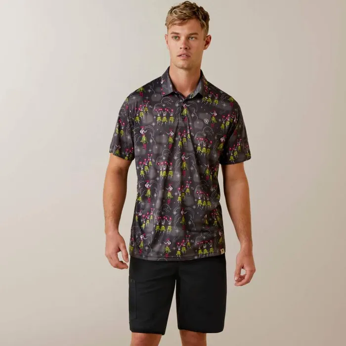 Men TShirts and Polos Ariat Printed Western Aloha Polo Charcoal Grey