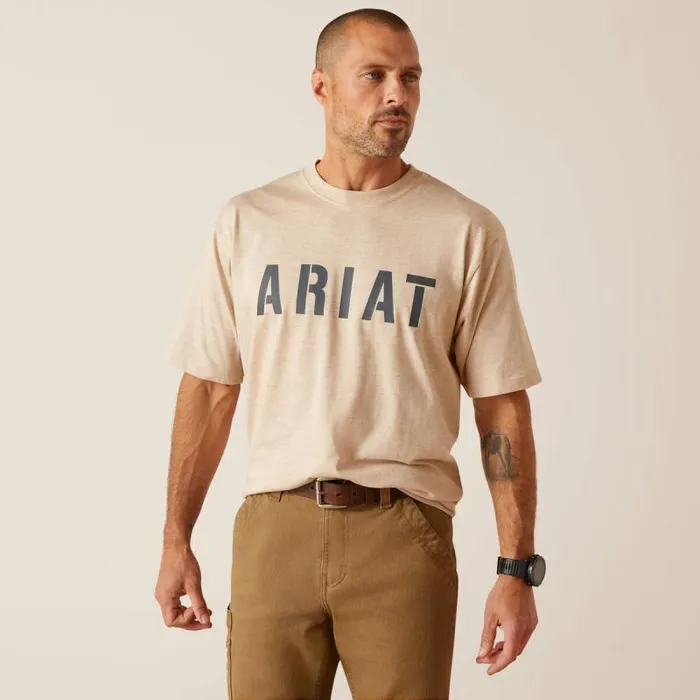 Men TShirts and Polos Ariat Rebar Cotton Strong Block Oatmeal Heather