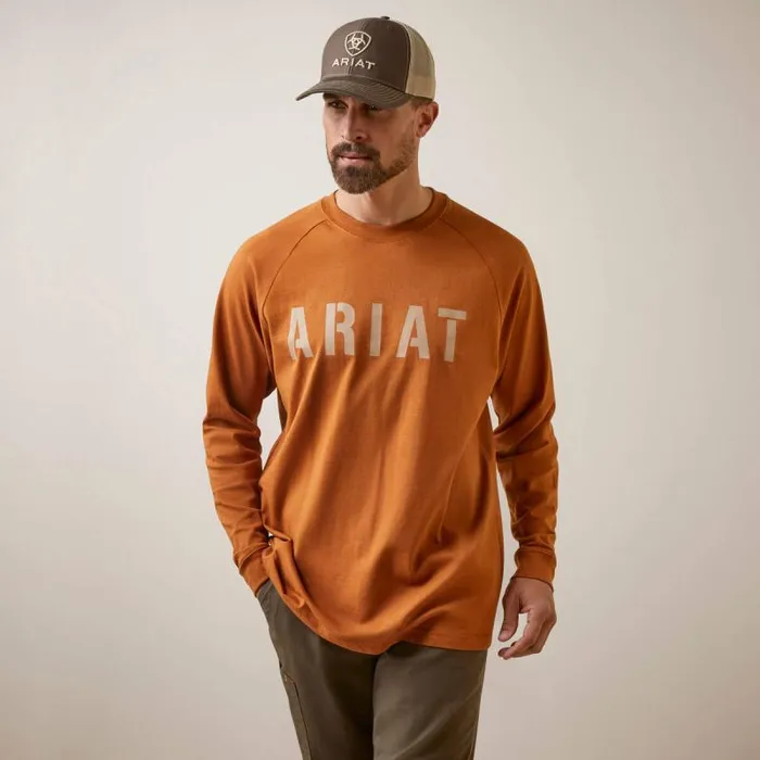 Men TShirts and Polos Ariat Rebar Cotton Strong Block TShirt Carmel Cafe