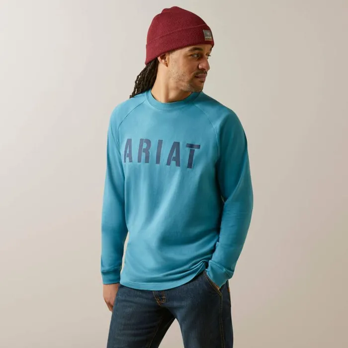 Men TShirts and Polos Ariat Rebar Cotton Strong Block TShirt Storm Blue