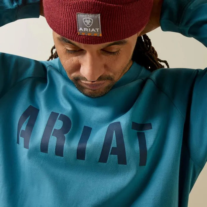 Men TShirts and Polos Ariat Rebar Cotton Strong Block TShirt Storm Blue