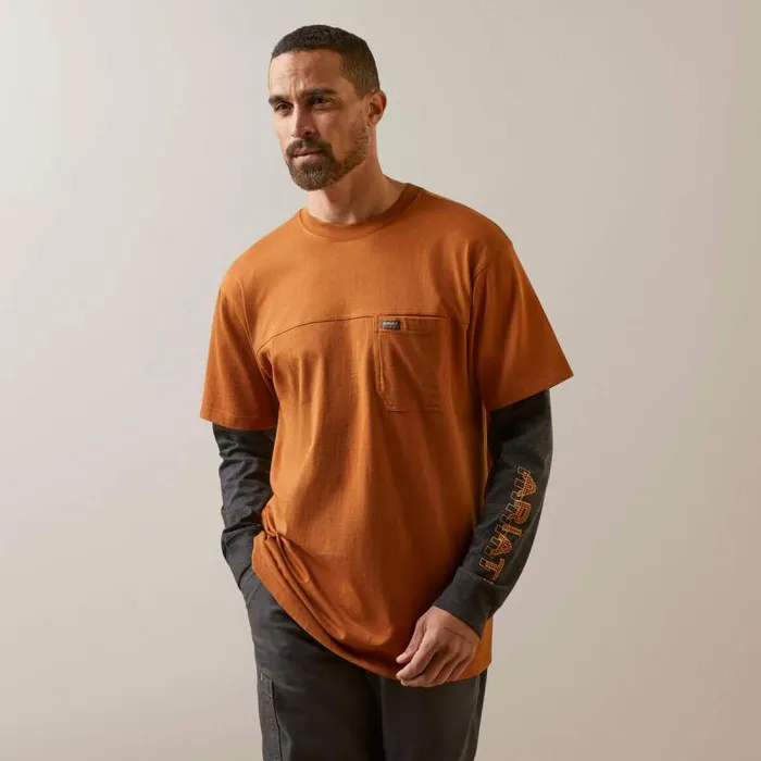 Men TShirts and Polos Ariat Rebar Cotton Strong Dually Carmel Cafe Charcoal Heather