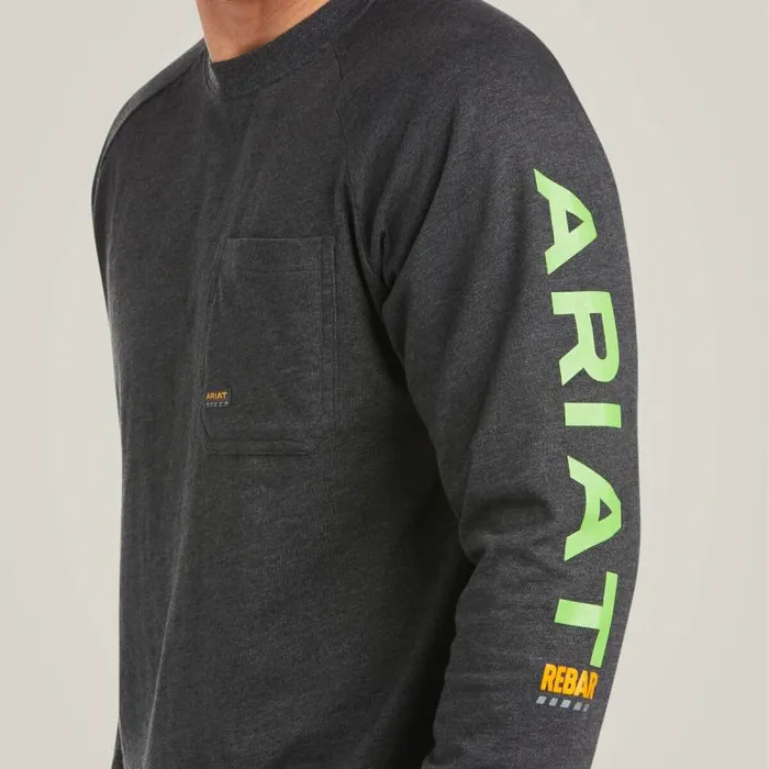 Men TShirts and Polos Ariat Rebar Cotton Strong Graphic Charcoal Heatherlime