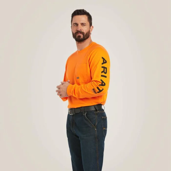 Men TShirts and Polos Ariat Rebar Cotton Strong Graphic Safety Orangeblack