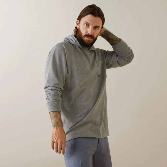 Men TShirts and Polos Ariat Rebar Cotton Strong Hooded TShirt Heather Grey