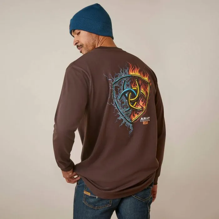 Men TShirts and Polos Ariat Rebar Cotton Strong Shock Fire Coffee Bean