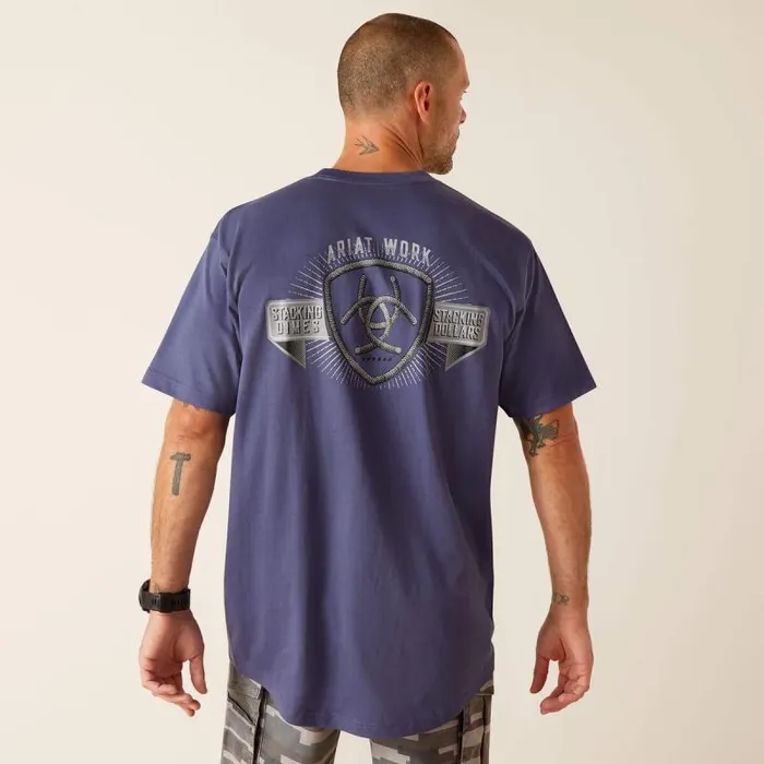 Men TShirts and Polos Ariat Rebar Cotton Strong Stacking Dimes Blue Indigo