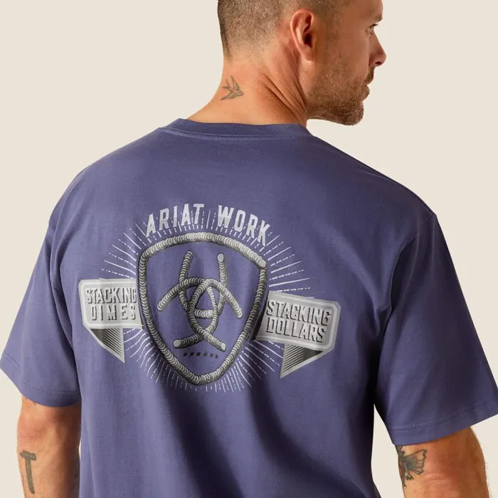 Men TShirts and Polos Ariat Rebar Cotton Strong Stacking Dimes Blue Indigo Men TShirts and Polos Ariat Rebar Cotton Strong Stacking Dimes Blue Indigo