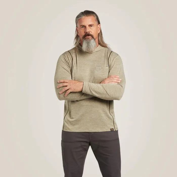 Men TShirts and Polos Ariat Rebar Evolution Hooded Sun Shirt Brindle