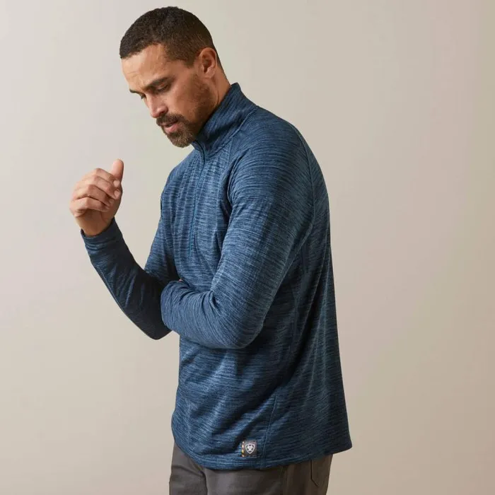 Men TShirts and Polos Ariat Rebar Gridwork Baselayer 14 Zip TShirt Blue Wink Teal