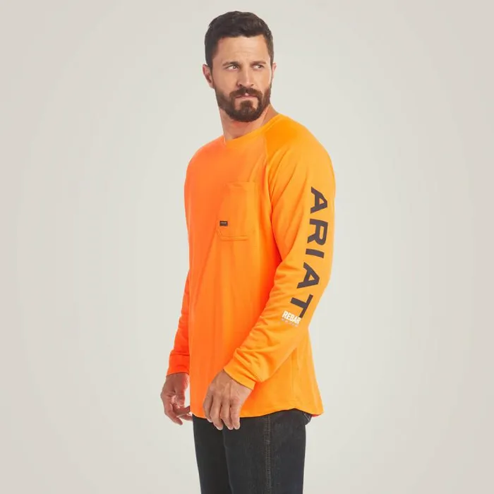 Men TShirts and Polos Ariat Rebar Heat Fighter TShirt Neon Orange