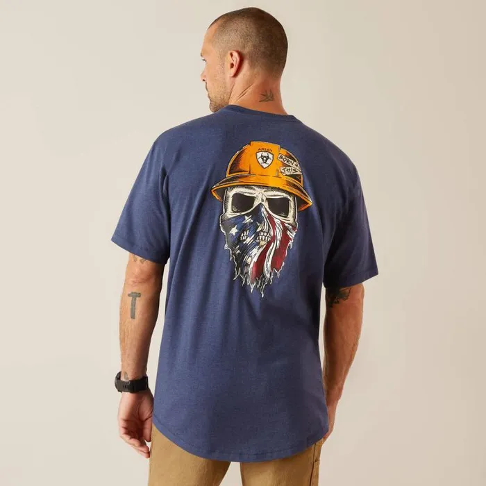 Men TShirts and Polos Ariat Rebar Workman Born For This TShirt Navy Heatherusa
