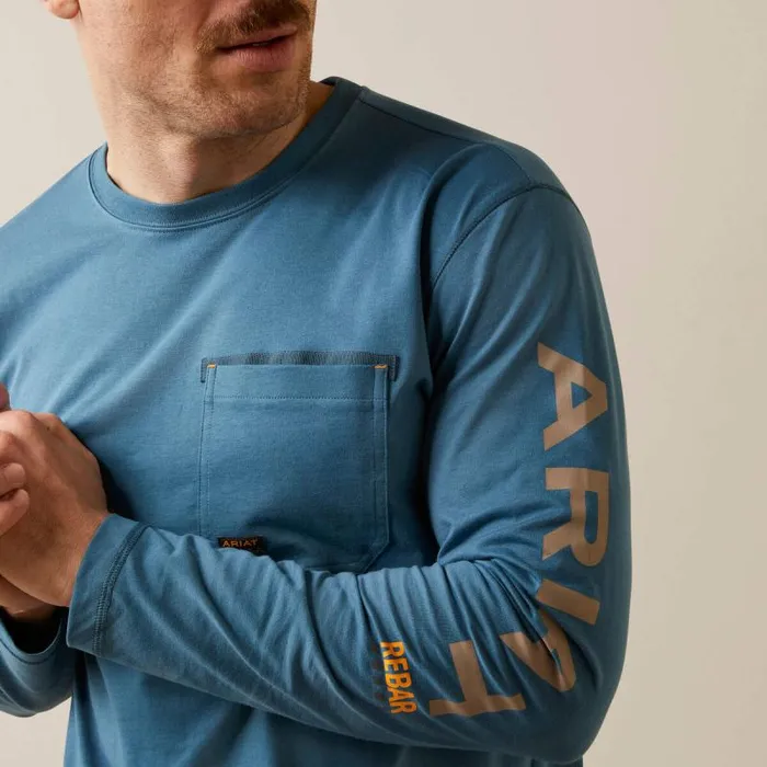 Men TShirts and Polos Ariat Rebar Workman Logo Indian Teal Tiger039s Eye Men TShirts and Polos Ariat Rebar Workman Logo Indian Teal Tiger039s Eye