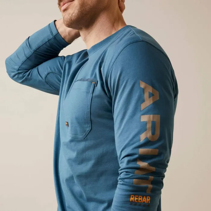 Men TShirts and Polos Ariat Rebar Workman Logo Indian Teal Tiger039s Eye Men TShirts and Polos Ariat Rebar Workman Logo Indian Teal Tiger039s Eye