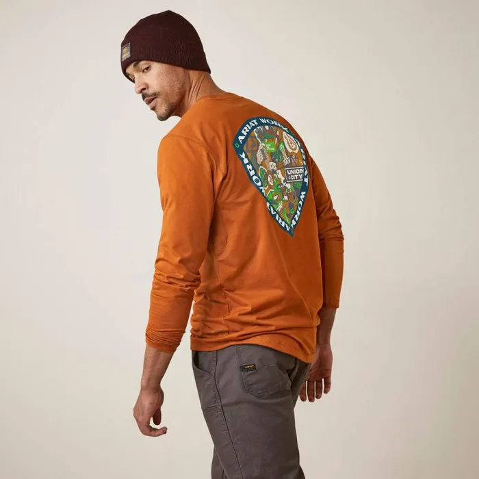 Men TShirts and Polos Ariat Rebar Workman Patches Carmel Cafe
