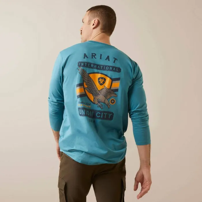 Men TShirts and Polos Ariat Rebar Workman Union Eagle Storm Blue