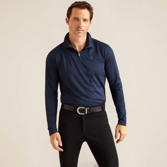 Men TShirts and Polos Ariat Sunstopper 30 14 Zip Baselayer Navy Eclipse