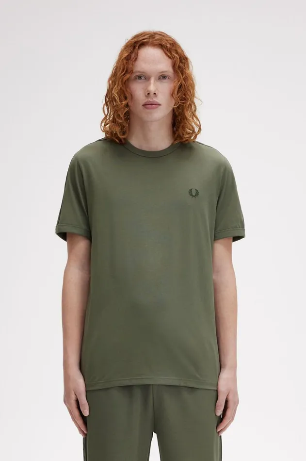 Men TShirts Fred Perry Contrast Tape Ringer TShirt Laurel Wreath Greennight Green