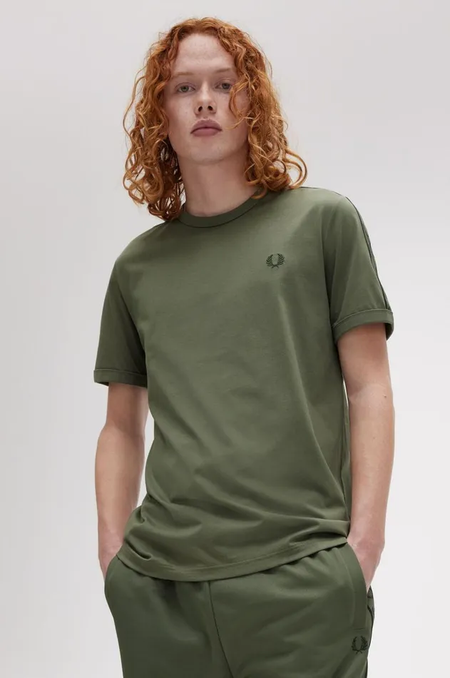Men TShirts Fred Perry Contrast Tape Ringer TShirt Laurel Wreath Greennight Green