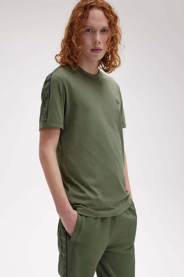 Men TShirts Fred Perry Contrast Tape Ringer TShirt Laurel Wreath Greennight Green