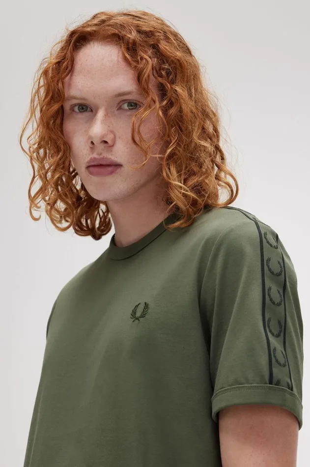 Men TShirts Fred Perry Contrast Tape Ringer TShirt Laurel Wreath Greennight Green