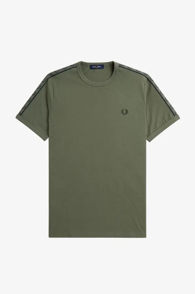 Men TShirts Fred Perry Contrast Tape Ringer TShirt Laurel Wreath Greennight Green