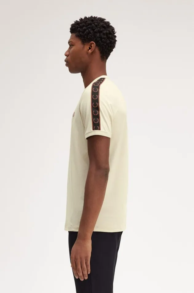 Men TShirts Fred Perry Contrast Tape Ringer TShirt Oatmealwhisky Brown