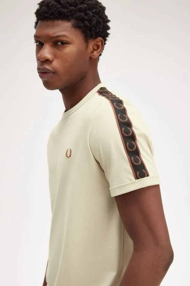 Men TShirts Fred Perry Contrast Tape Ringer TShirt Oatmealwhisky Brown