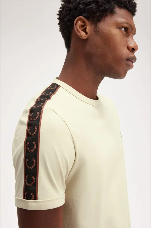 Men TShirts Fred Perry Contrast Tape Ringer TShirt Oatmealwhisky Brown