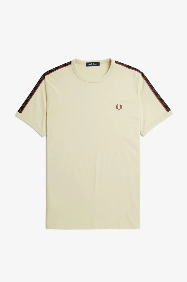 Men TShirts Fred Perry Contrast Tape Ringer TShirt Oatmealwhisky Brown