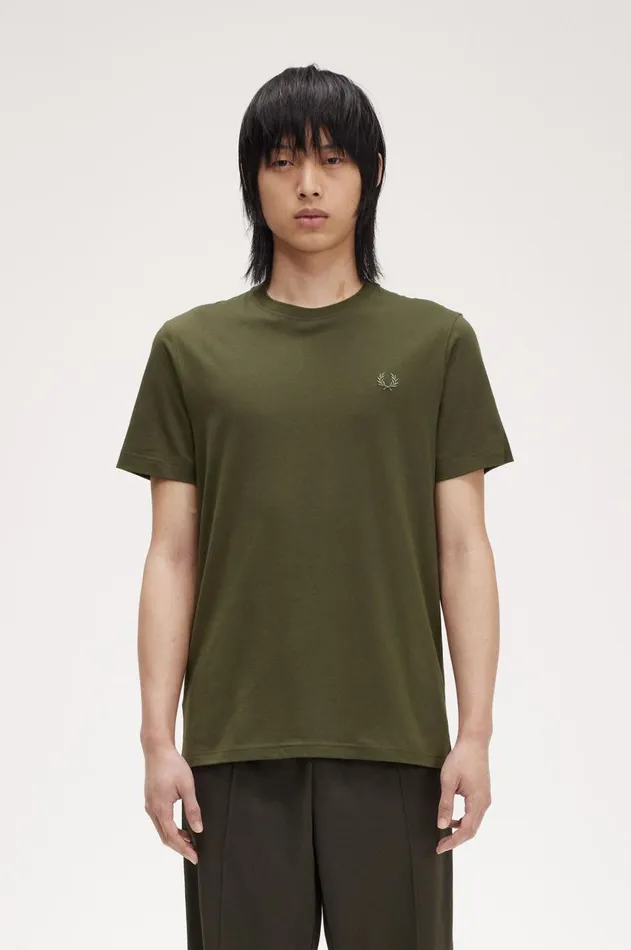 Men TShirts Fred Perry Crew Neck TShirt Hunting Greenlaurel Wreath Green