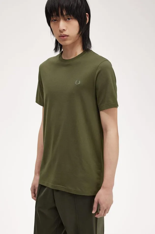 Men TShirts Fred Perry Crew Neck TShirt Hunting Greenlaurel Wreath Green