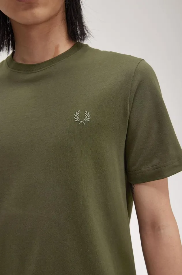 Men TShirts Fred Perry Crew Neck TShirt Hunting Greenlaurel Wreath Green