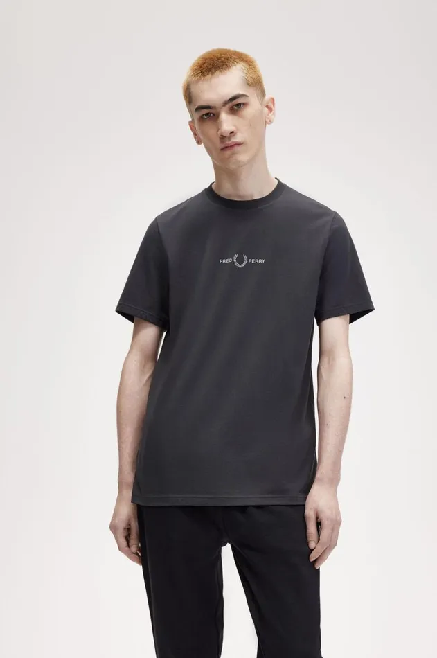 Men TShirts Fred Perry Embroidered TShirt Anchor Grey