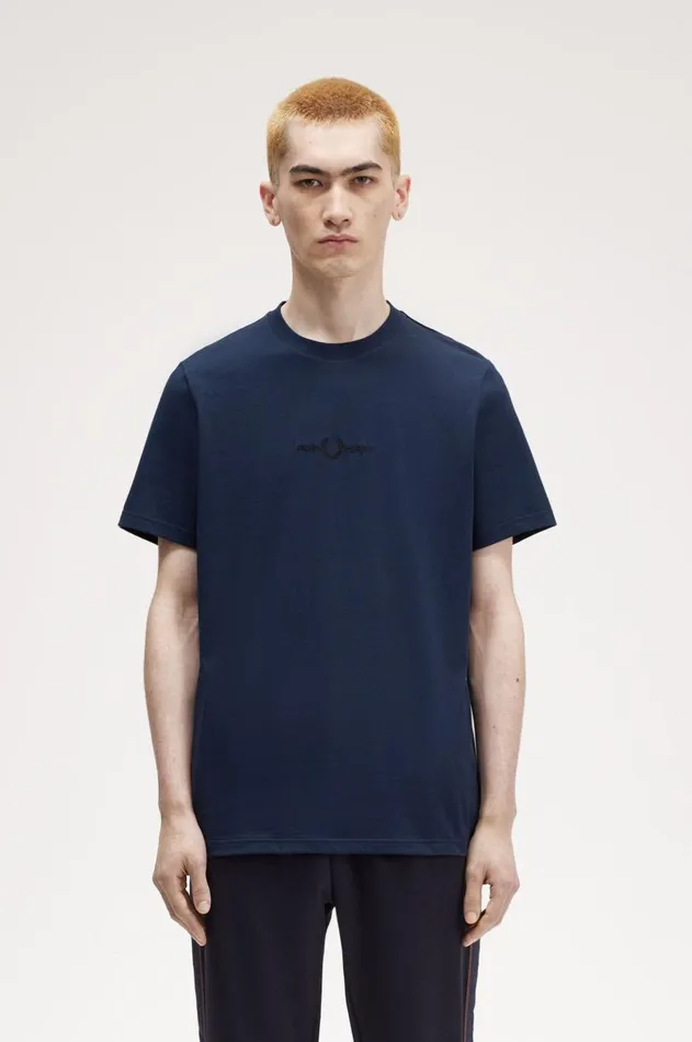 Men TShirts Fred Perry Embroidered TShirt Dark Carbon
