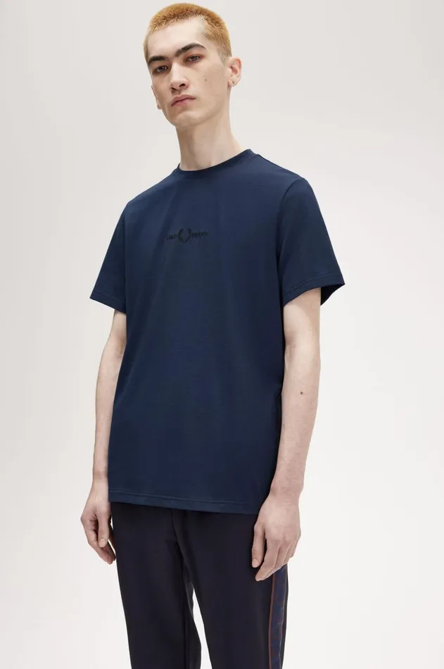Men TShirts Fred Perry Embroidered TShirt Dark Carbon