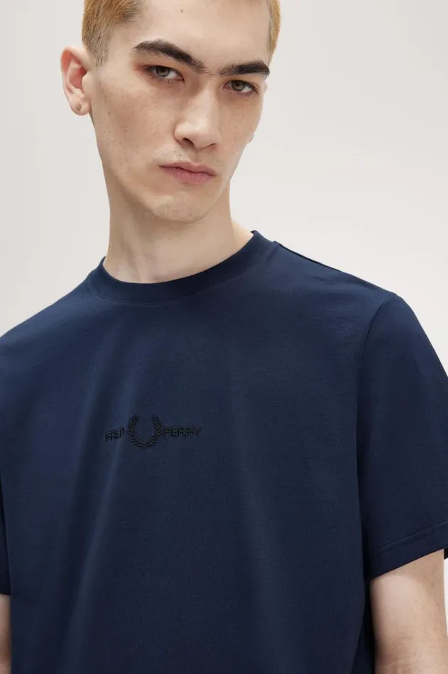 Men TShirts Fred Perry Embroidered TShirt Dark Carbon