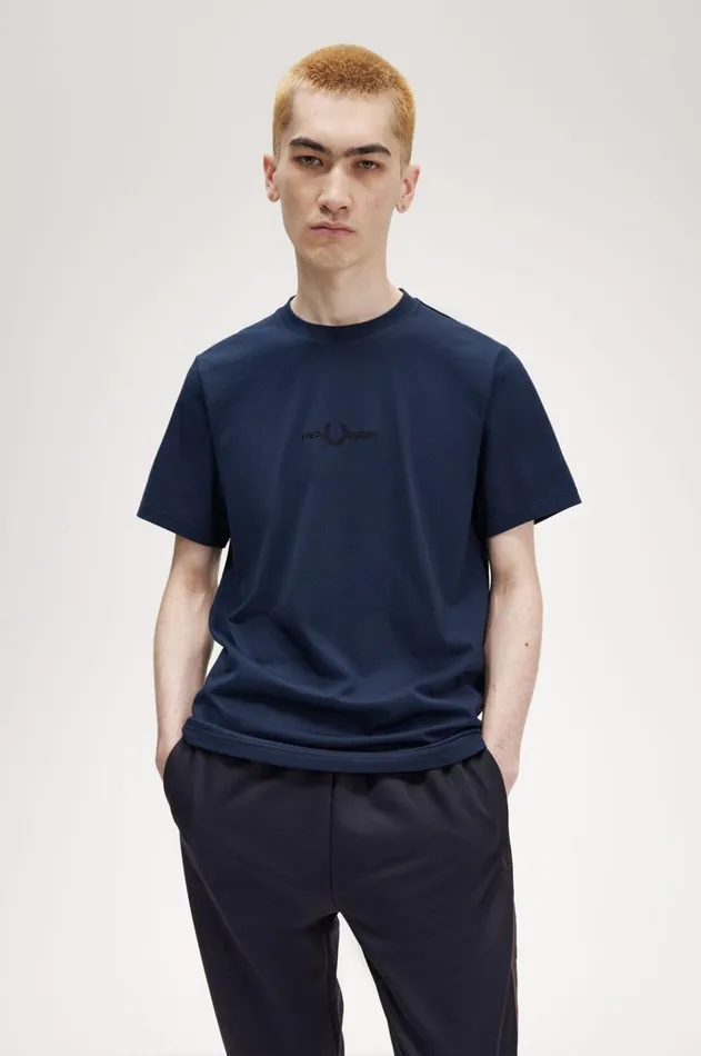 Men TShirts Fred Perry Embroidered TShirt Dark Carbon