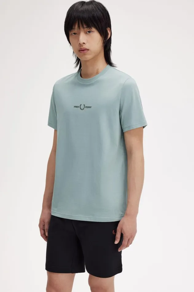Men TShirts Fred Perry Embroidered TShirt Silver Blue
