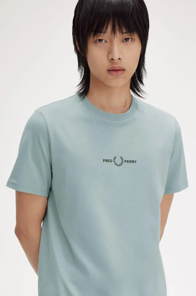 Men TShirts Fred Perry Embroidered TShirt Silver Blue