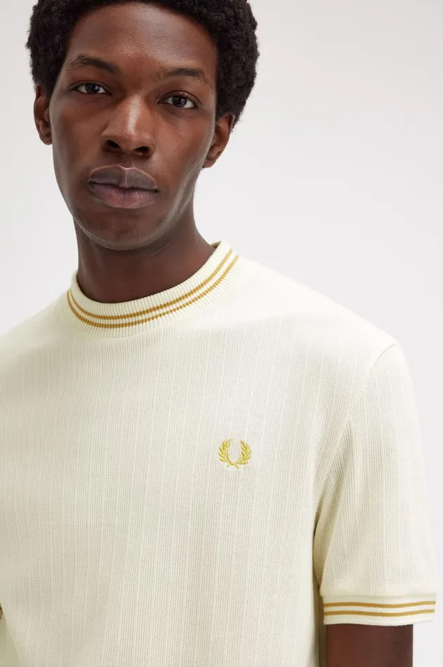 Men TShirts Fred Perry Ribbed Jersey TShirt Ecru