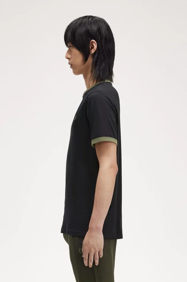 Men TShirts Fred Perry Ringer TShirt Blacklaurel Wreath Green