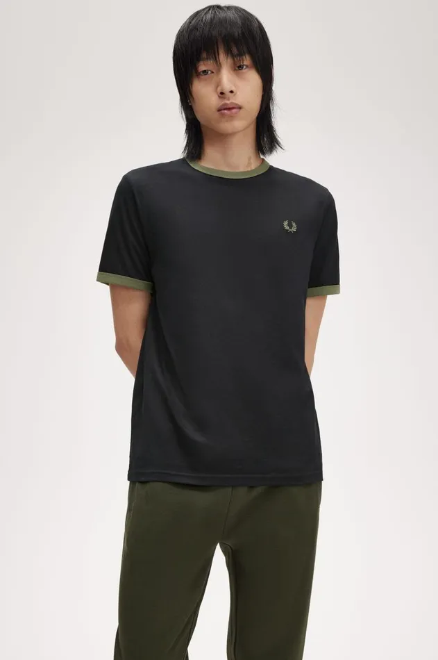Men TShirts Fred Perry Ringer TShirt Blacklaurel Wreath Green
