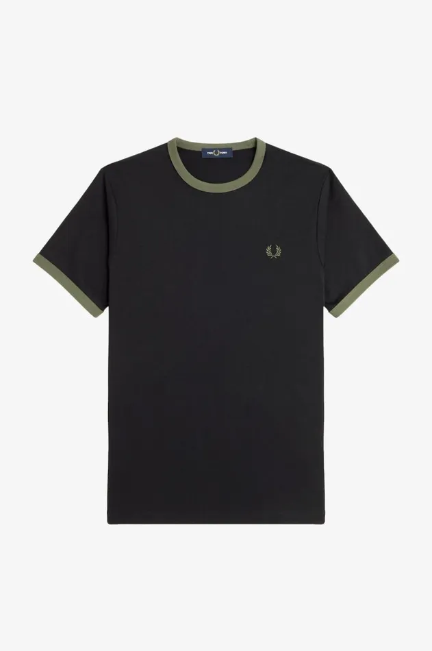 Men TShirts Fred Perry Ringer TShirt Blacklaurel Wreath Green