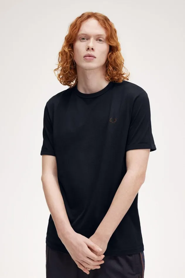 Men TShirts Fred Perry Ringer TShirt Navycarrington Brick