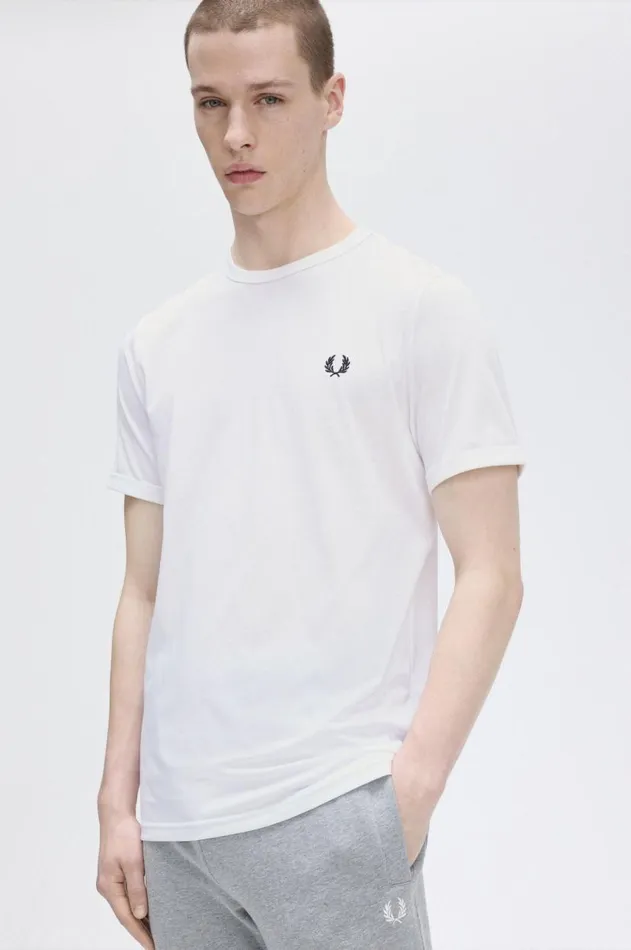 Men TShirts Fred Perry Ringer TShirt White